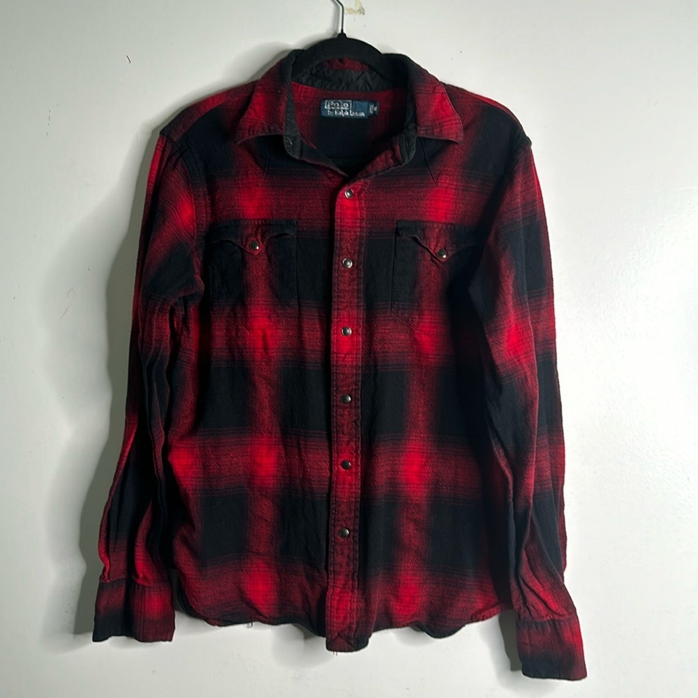 Polo Ralph Lauren pearl snap closure plaid button up shirt size M red black